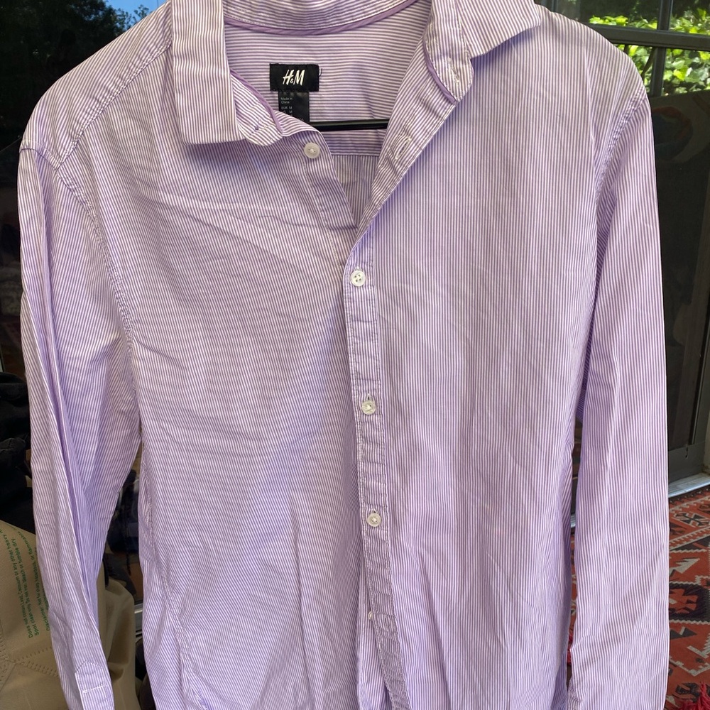 H&M Purple Striped Men's dress Shirt Cotton Button Down